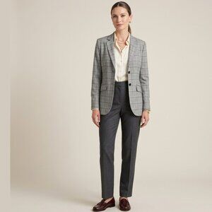 BROOKS BROTHERS Linen Blend Lapel Plaid Blazer Jacket Womens 4 Career Timeless